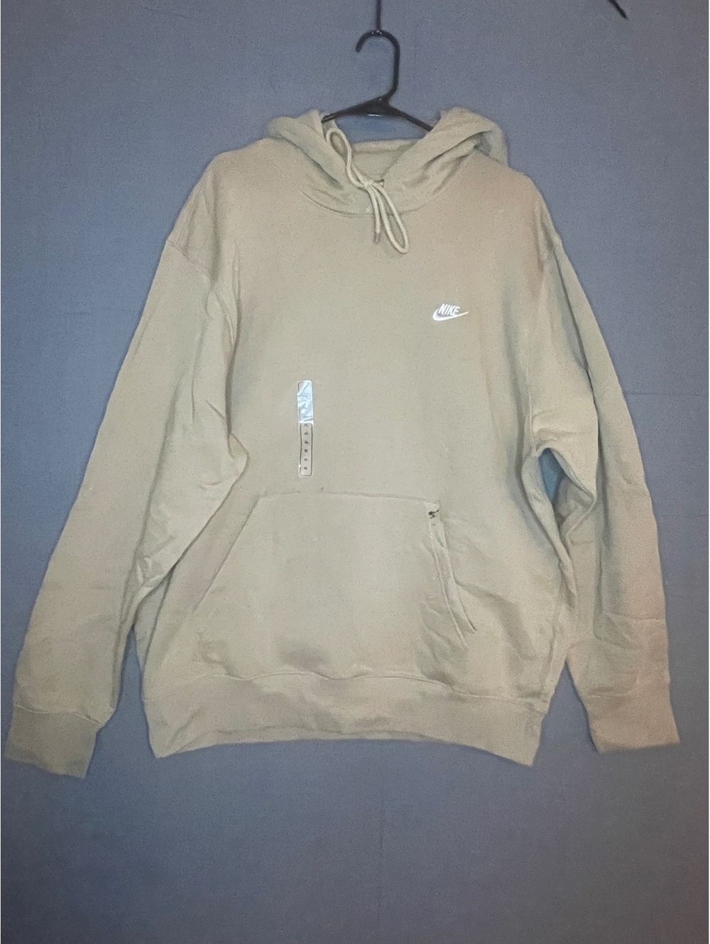 Nike Mens Club Fleece Hoodie XL Tan Beige Small Swoosh Pullover Sweatshirt